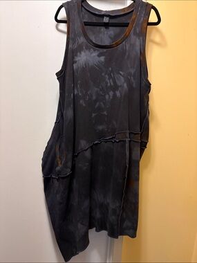Black Tie-Dye Asymmetrical Tank Dress